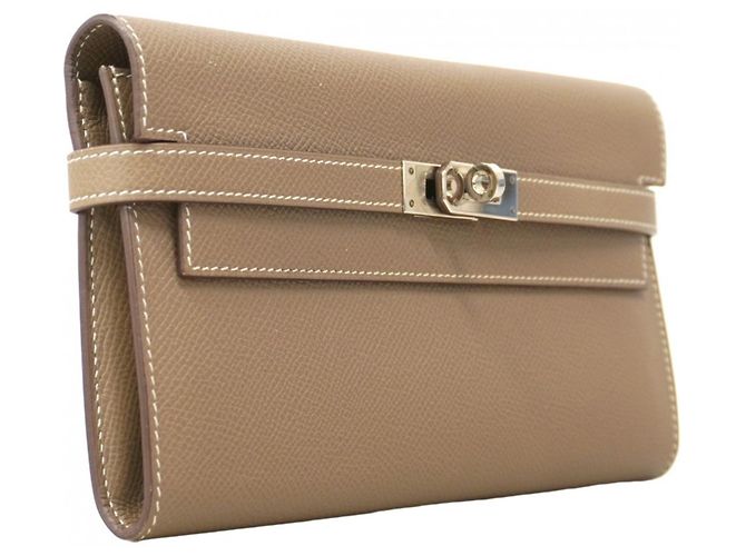 Hermès Hermes Kelly Geldbörse in Etoupe Grau Taupe - vista 2