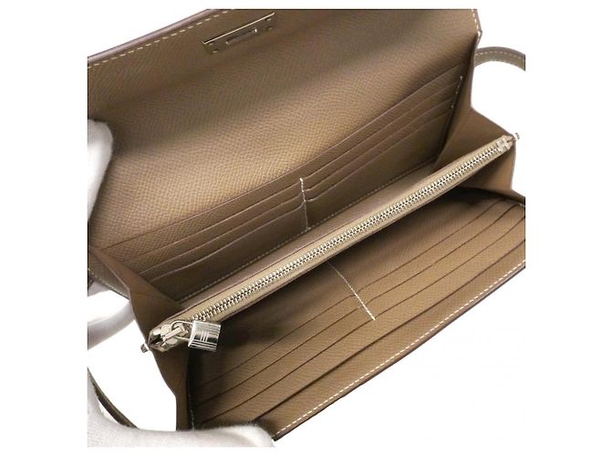 Hermès Hermes Kelly Geldbörse in Etoupe Grau Taupe - vista 4