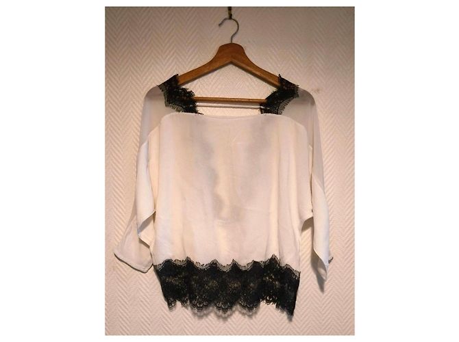 Top de seda blanca de Sandro con encaje negro Blanco - vista 2