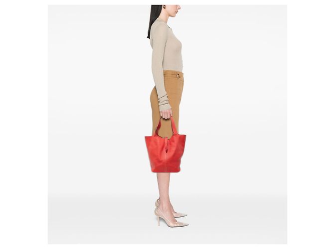 Hermès Picotin Lock 33 in Pelle Clemence Rossa Rosso - vista 7