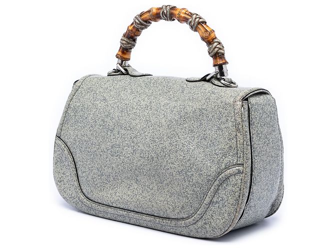 Bolso de mano grande de cuero gris salpicado New Bamboo de Gucci Castaño - vista 2