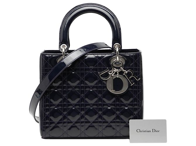 Dior Blu Medio Patent Cannage Lady Dior Blu navy - vista 8
