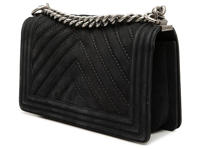 Chanel Nero Vecchio Medio Chevron Camoscio Boy Flap - vista 2