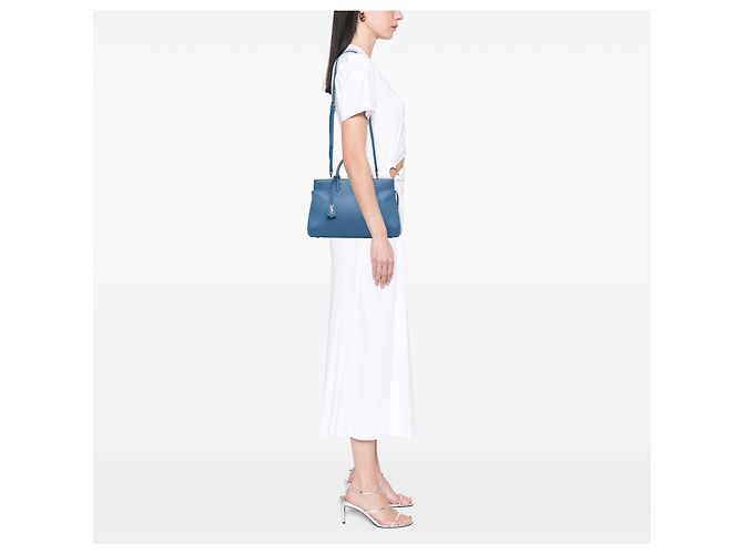 Borsa cabas Rive Gauche in pelle di vitello grana blu Saint Laurent - vista 10