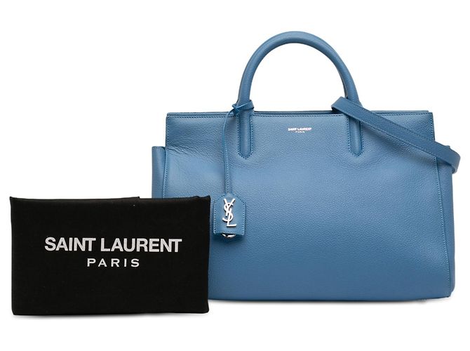 Borsa cabas Rive Gauche in pelle di vitello grana blu Saint Laurent - vista 11