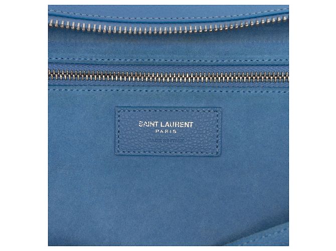 Borsa cabas Rive Gauche in pelle di vitello grana blu Saint Laurent - vista 5
