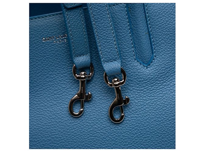 Borsa cabas Rive Gauche in pelle di vitello grana blu Saint Laurent - vista 7