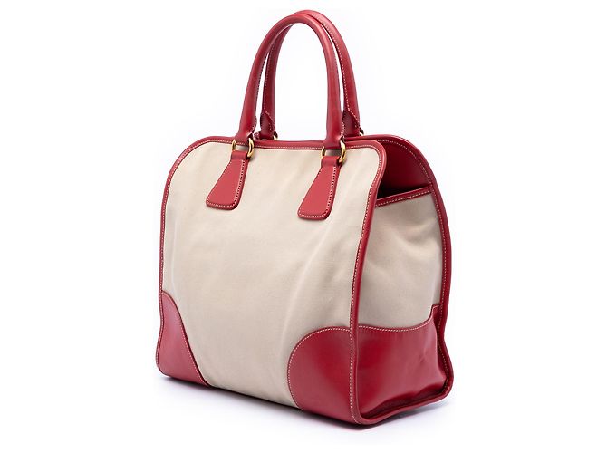 Borsa in tela Canapa con rifiniture Saffiano marrone di Prada Beige - vista 2