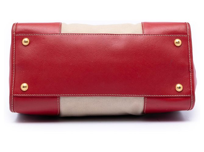Borsa in tela Canapa con rifiniture Saffiano marrone di Prada Beige - vista 3