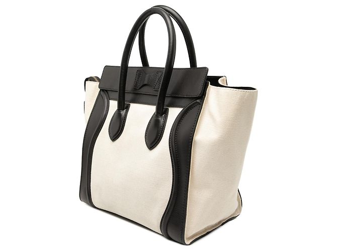 Luggage Céline Celine Braune Mini Bicolor Canvas- und Leder-Reisetasche Beige - Ansicht 2