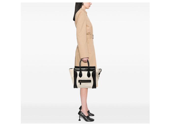 Luggage Céline Celine Braune Mini Bicolor Canvas- und Leder-Reisetasche Beige - Ansicht 7