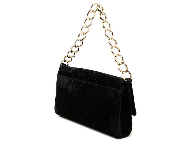 Bolso de hombro de terciopelo negro acolchado CC de Chanel - vista 2