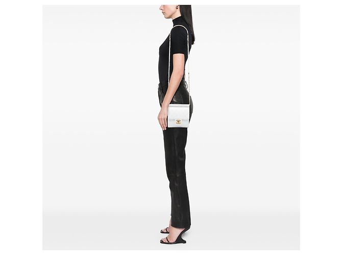 Chanel Bianco Piccola Borsa Trapuntata in Agnello Chic Perle - vista 7