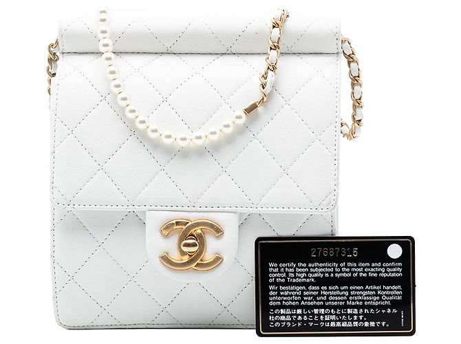 Chanel Bianco Piccola Borsa Trapuntata in Agnello Chic Perle - vista 8