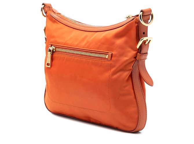 Prada Arancione Saffiano Rifinito Tessuto Borsa a Tracolla con Zip - vista 2