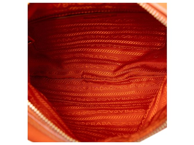 Prada Arancione Saffiano Rifinito Tessuto Borsa a Tracolla con Zip - vista 4