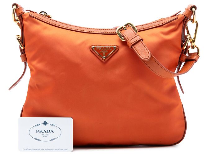 Prada Arancione Saffiano Rifinito Tessuto Borsa a Tracolla con Zip - vista 7