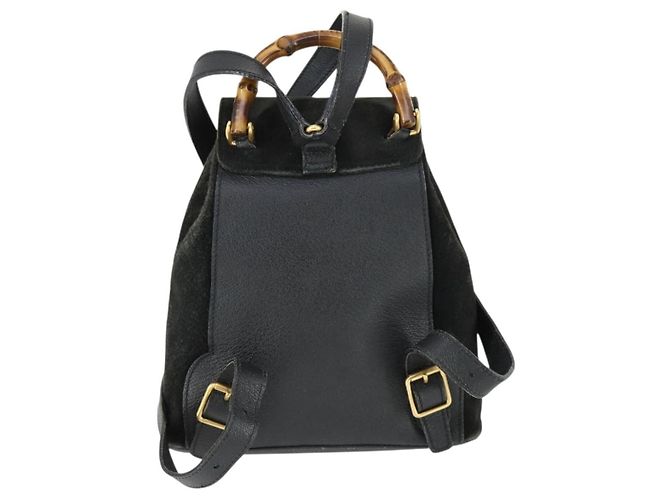 Zaino mini in suede Gucci Bamboo Nero - vista 2