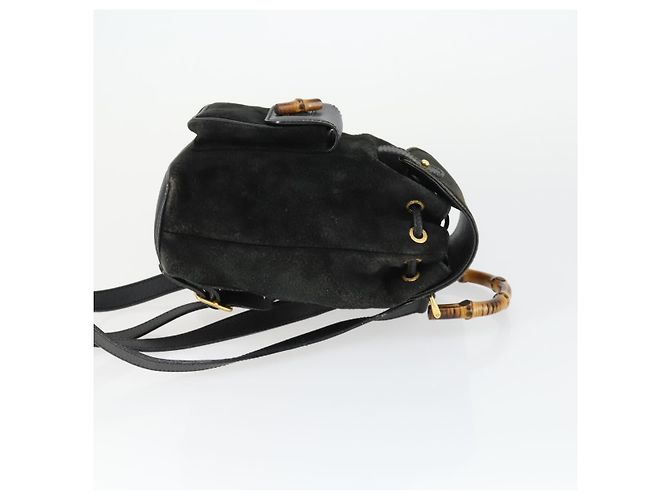 Zaino mini in suede Gucci Bamboo Nero - vista 3