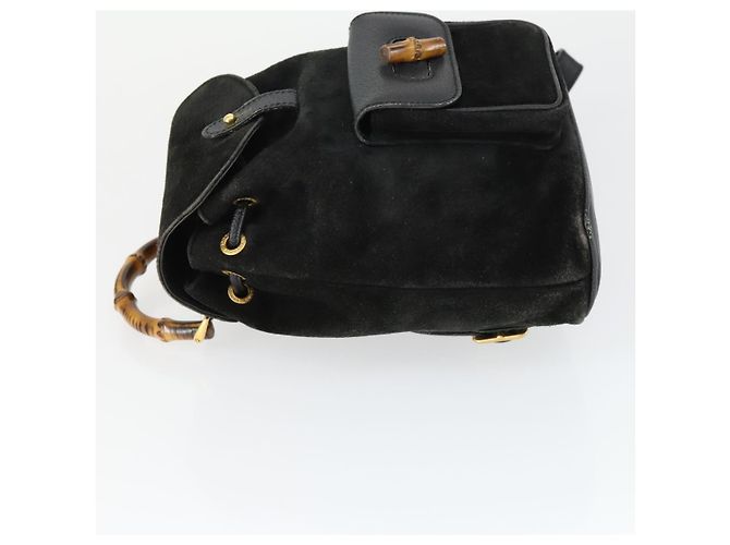 Zaino mini in suede Gucci Bamboo Nero - vista 4