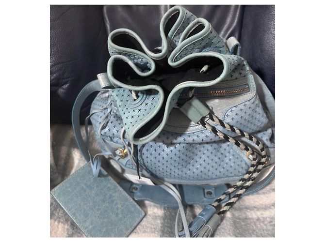 Borsa a secchiello Motocross Pompon in pelle di Balenciaga Blu - vista 2