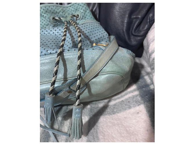 Borsa a secchiello Motocross Pompon in pelle di Balenciaga Blu - vista 3