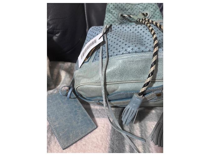 Borsa a secchiello Motocross Pompon in pelle di Balenciaga Blu - vista 4