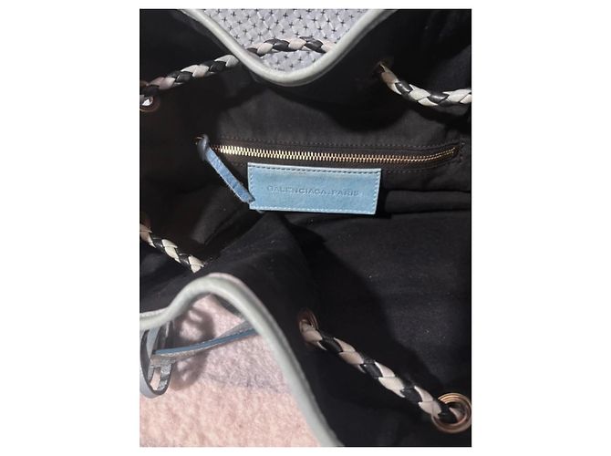 Borsa a secchiello Motocross Pompon in pelle di Balenciaga Blu - vista 7