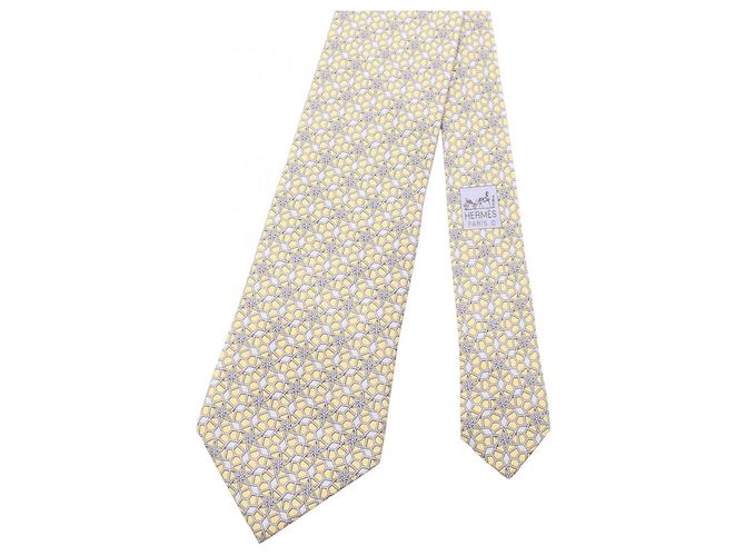 Silk In Hermès Seidenkrawatte in Grau und Gelb Braun - Ansicht 2