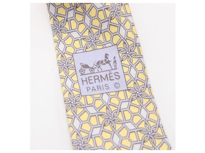 Silk In Hermès Seidenkrawatte in Grau und Gelb Braun - Ansicht 4