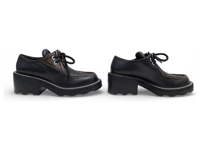 SCARPE LOUIS VUITTON DERBY BEAUBOURG 1A5SOD 40 IN PELLE CANVAS MONOGRAMMA Nero - vista 3