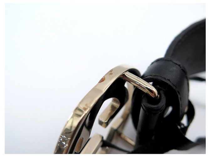 CEINTURE GUCCI BOUCLE GG ENTRELACE 370543 T75 EN CUIR MONOGRAMME NOIR BELT - vue 10