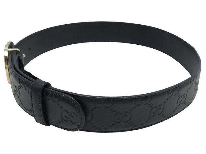 CEINTURE GUCCI BOUCLE GG ENTRELACE 370543 T75 EN CUIR MONOGRAMME NOIR BELT - vue 2
