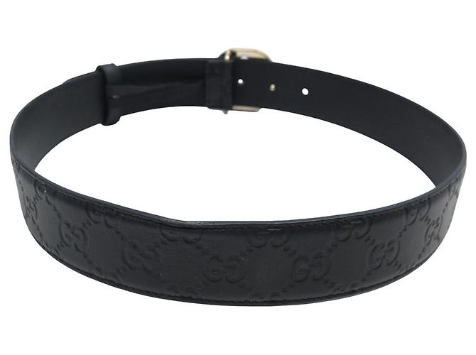 CEINTURE GUCCI BOUCLE GG ENTRELACE 370543 T75 EN CUIR MONOGRAMME NOIR BELT - vue 3
