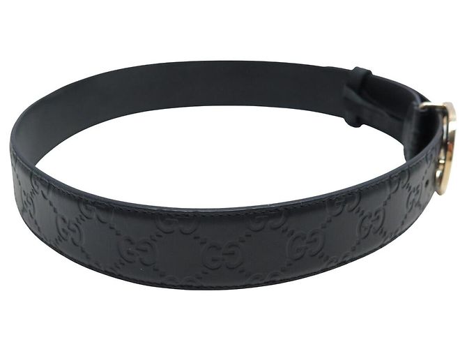 CEINTURE GUCCI BOUCLE GG ENTRELACE 370543 T75 EN CUIR MONOGRAMME NOIR BELT - vue 4