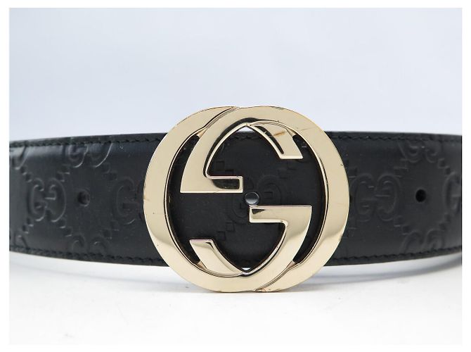 CEINTURE GUCCI BOUCLE GG ENTRELACE 370543 T75 EN CUIR MONOGRAMME NOIR BELT - vue 5