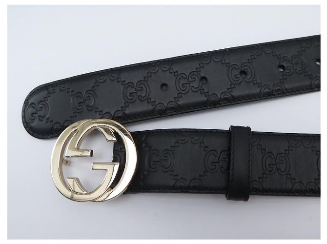 CEINTURE GUCCI BOUCLE GG ENTRELACE 370543 T75 EN CUIR MONOGRAMME NOIR BELT - vue 6