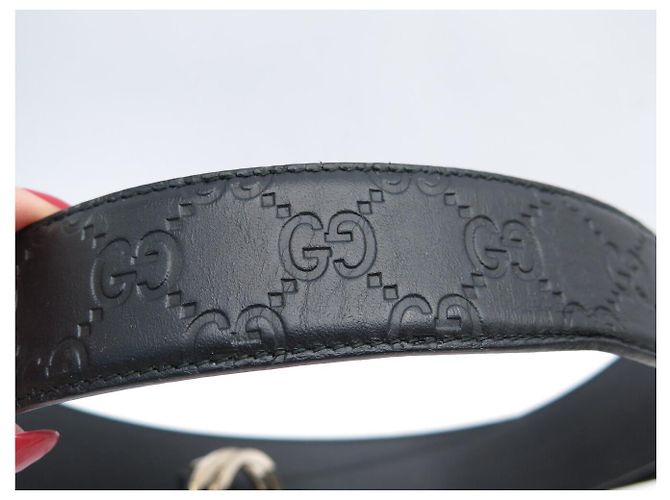 CEINTURE GUCCI BOUCLE GG ENTRELACE 370543 T75 EN CUIR MONOGRAMME NOIR BELT - vue 9