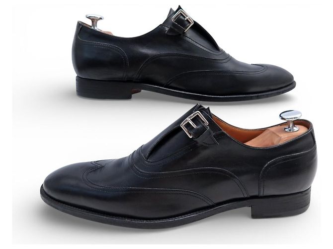 Hermès SCARPE DERBY HERMES VINTAGE CON FIBBIA 41 CUOIO NERO - vista 3