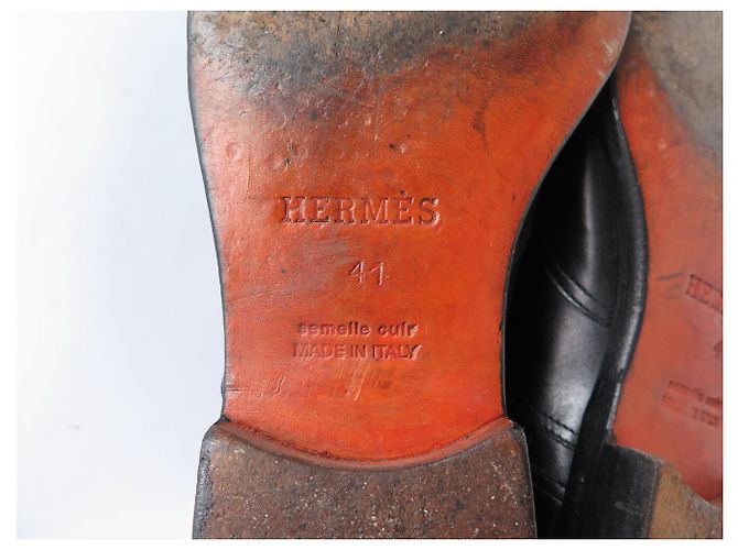 Hermès SCARPE DERBY HERMES VINTAGE CON FIBBIA 41 CUOIO NERO - vista 6