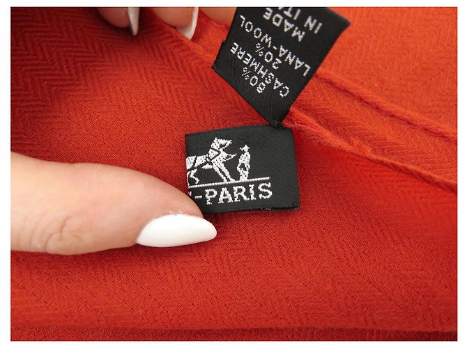 Hermès SCIALLE HERMES MOTIVO H IN CACHEMIRE E LANA ROSSO RAME 210X140CM - vista 5
