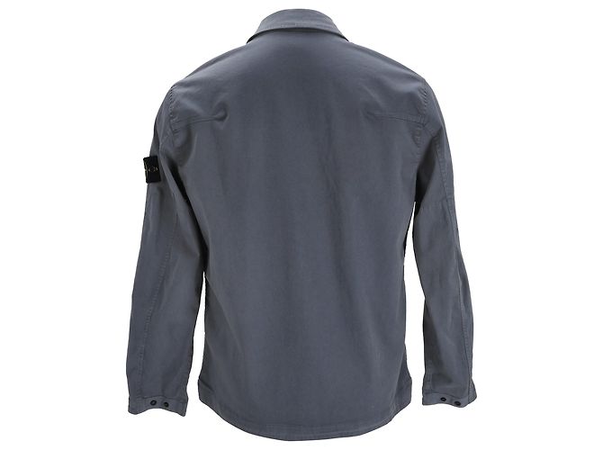 Camicia con zip e badge a bussola Stone Island in cotone grigio - vista 3