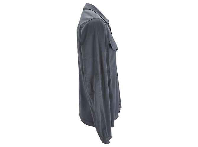 Camicia con zip e badge a bussola Stone Island in cotone grigio - vista 4