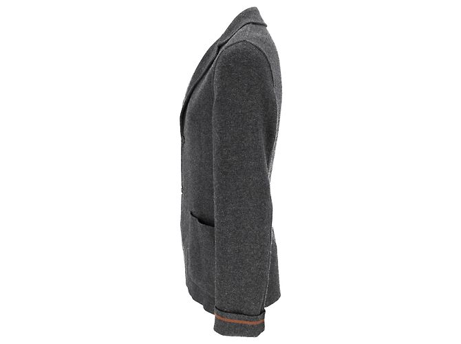 Prada Single-Breasted Folded Cuff Blazer with Pockets in Grey Wool - view 2