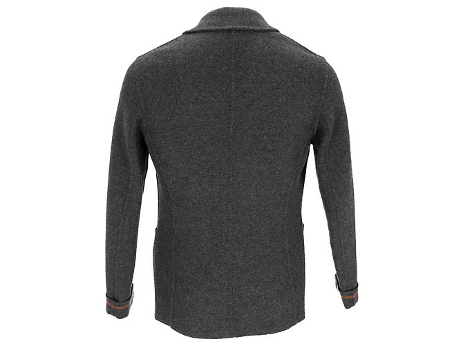 Prada Single-Breasted Folded Cuff Blazer with Pockets in Grey Wool - view 3
