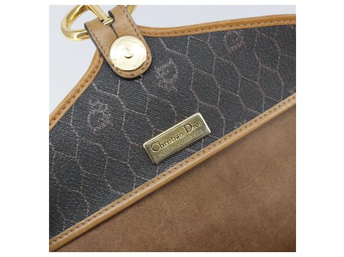 Christian Dior Borsa a spalla in tela a nido d'ape PVC nera e dorata Auth BA10439 Nero D'oro - vista 17