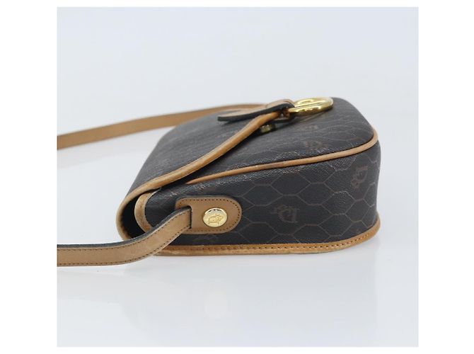 Christian Dior Borsa a spalla in tela a nido d'ape PVC nera e dorata Auth BA10439 Nero D'oro - vista 5