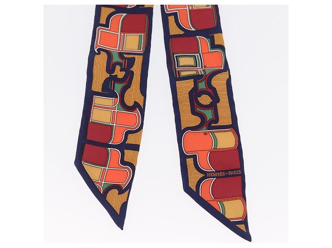 Hermès Foulard Twilly HERMES Carrozza in Seta Blu Navy Auth 170363V - vista 3