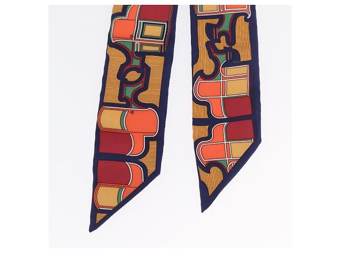 Hermès Foulard Twilly HERMES Carrozza in Seta Blu Navy Auth 170363V - vista 8