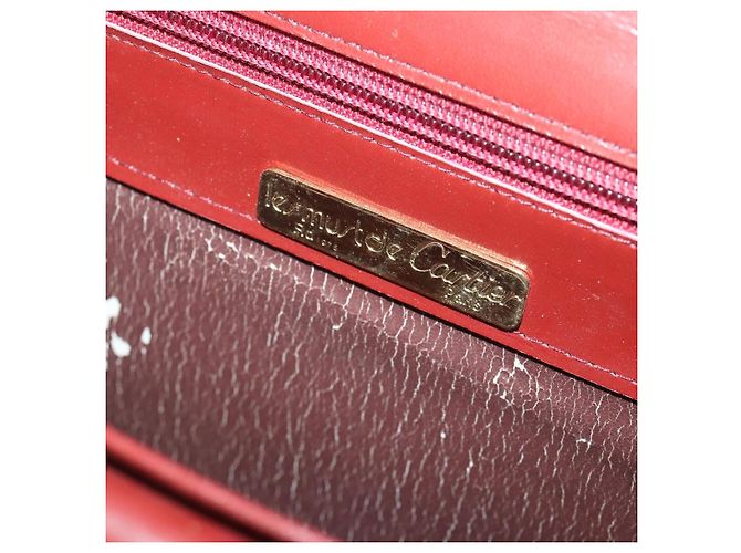 CARTIER Bolso de Hombro Must Line Cuero Burdeos Oro Auth ep12994 Dorado - vista 19